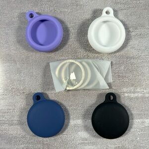 Silicone Protective Cases Key Rings for Air Tags- Purple White Navy Black Set 4